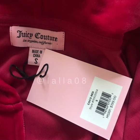 JUICY COUTURE Velour OG Bling Tracksuit Hoodie & Pant Set Coco Red Size S - Picture 12 of 14